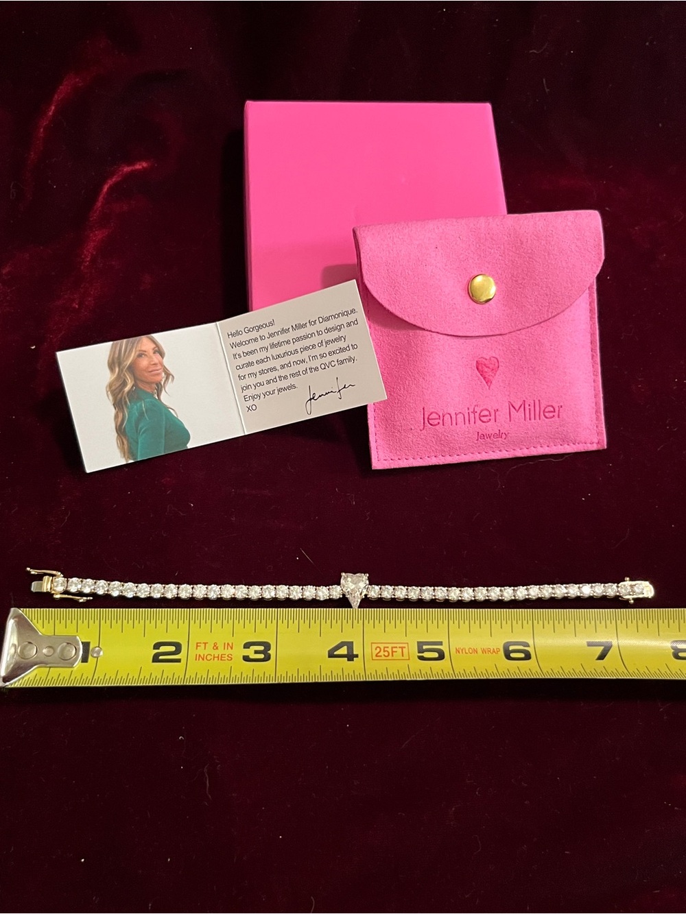 Diamonique X Jennifer Miller Signature Heart Tennis Bracelet Silver 925 Avg Gold - Picture 10 of 13